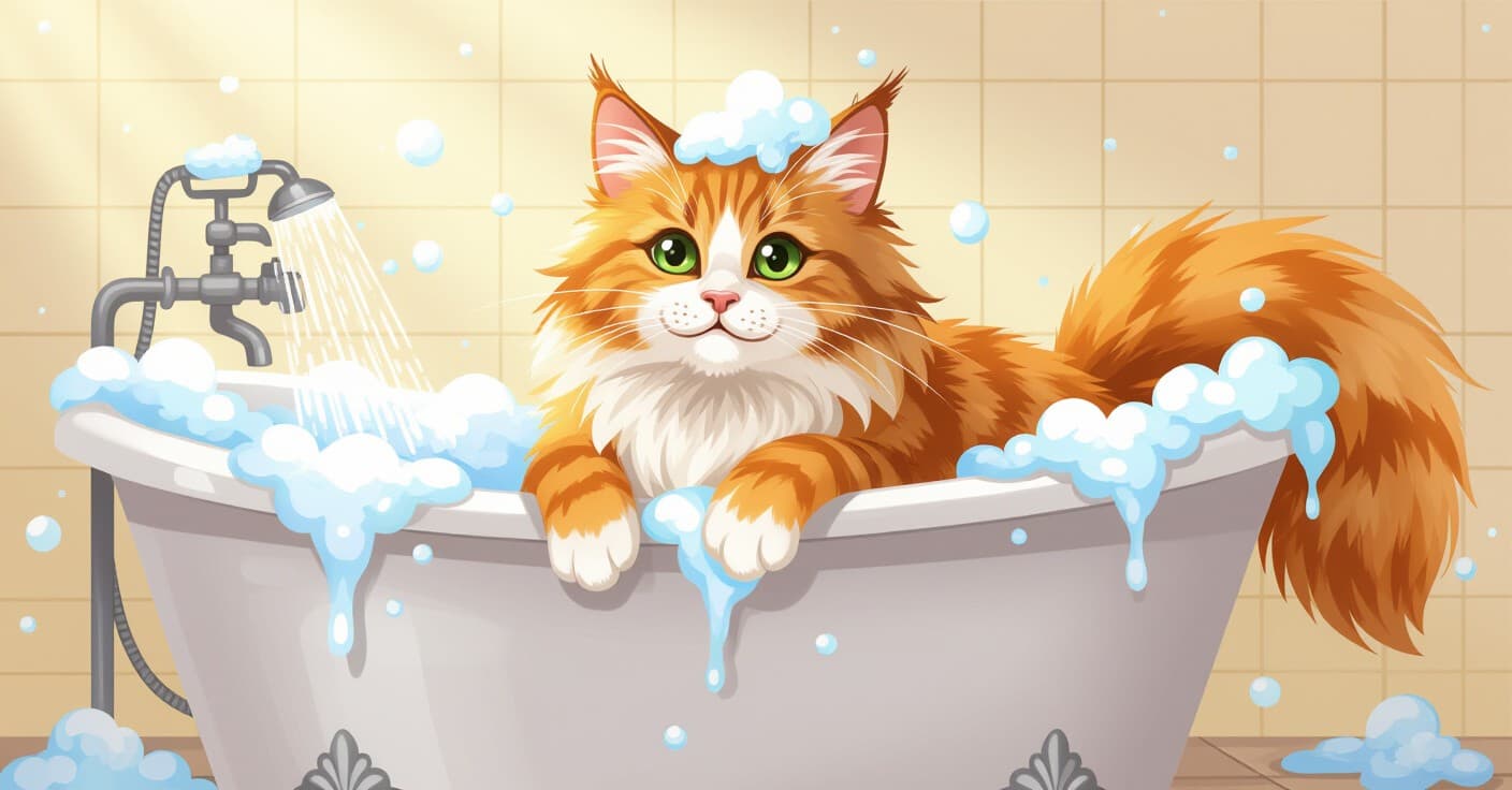 バスタイムの至福：爪なしで約9kgのメインクーンを洗う方法