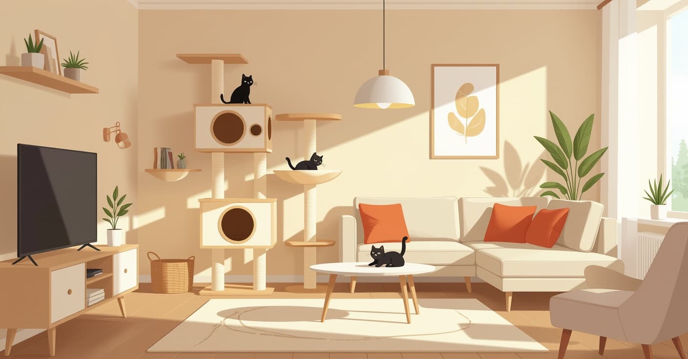 床から天井まで：おしゃれなインテリアにもなる縦型キャットタワーのアイデア